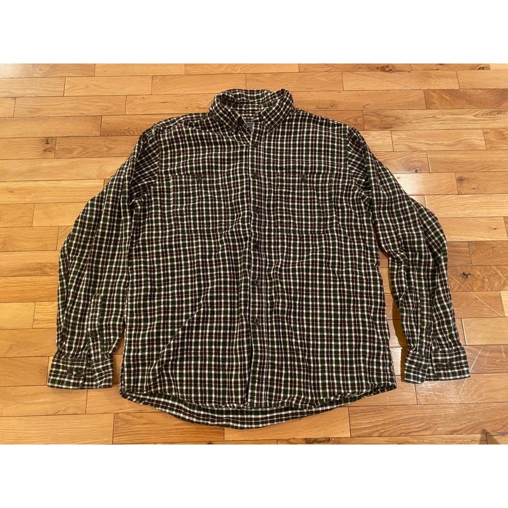Guide Series Men's L Plaid Long Sleeve Button‎ Down Shirt Green Brown Casual